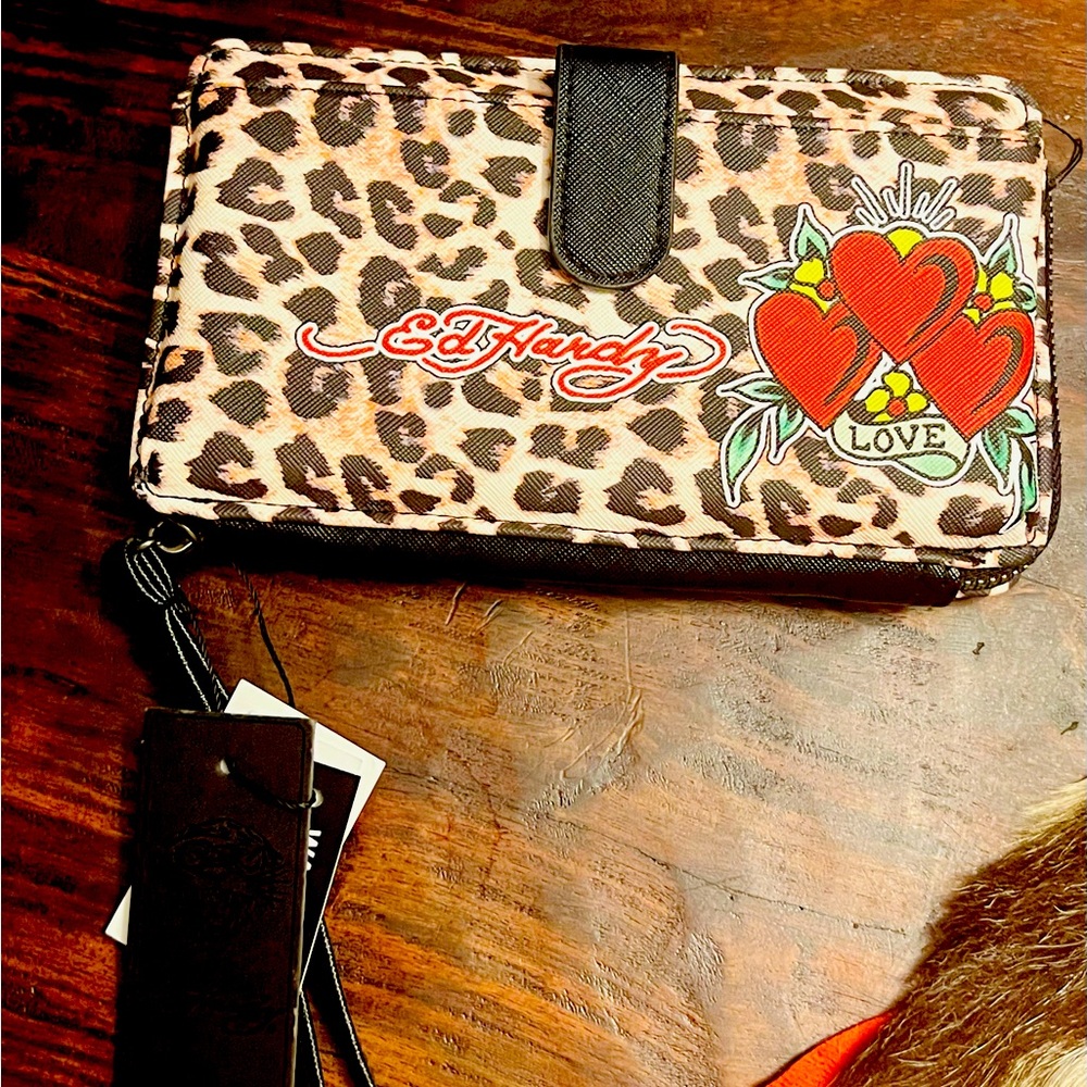 Ed Hardy Leopard and Heart Women's Wallet